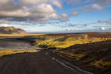 Mountains and landscape in Katla geopark, Iceland
