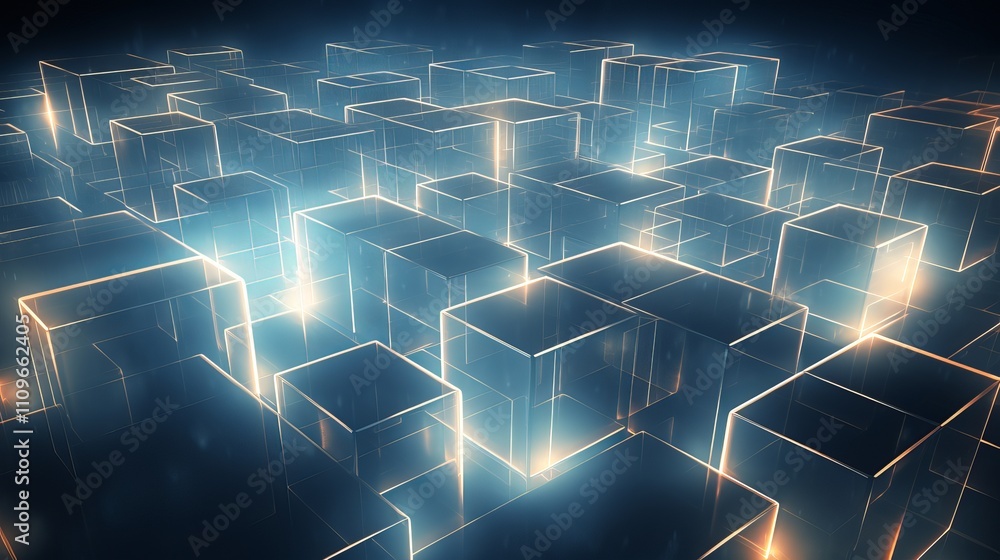 Poster illuminated glass cubes create a mesmerizing abstract digital landscape. generative ai