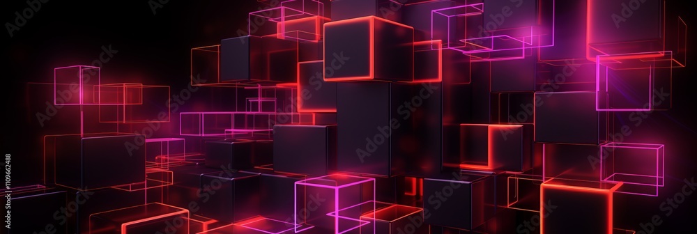 Poster vibrant abstract arrangement of glowing cubes in a digital space. generative ai