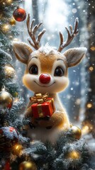 Cute Animal - Festive charm, Christmas tree, snowy forest, colorful gifts, holiday spirit, bright ornaments, joyful night, seasonal warmth, winter wonder, decorative scene, merry celebration.