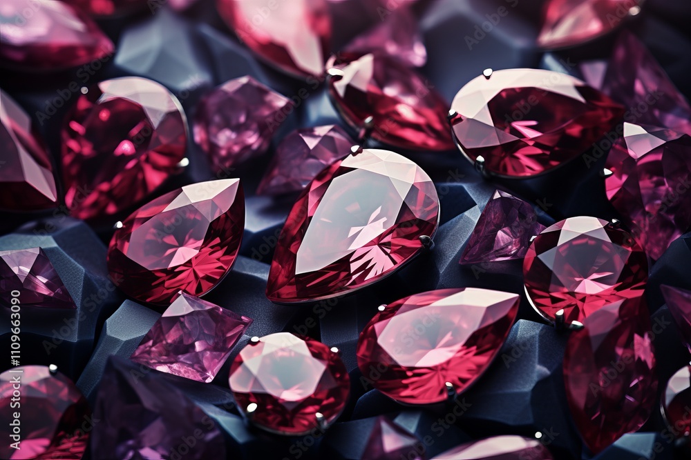 Poster captivating display of exquisite red gemstones sparkling under soft light. generative ai