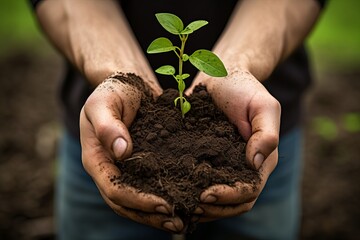 Nurturing a New Life in Soil Under Gentle Sunlight in the Garden. Generative AI