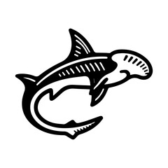Obraz premium Simple Vector Icon of a Scalloped Hammerhead Shark – Logo Design Illustration