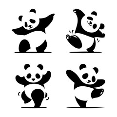 Cute dancing panda vector Negative space 