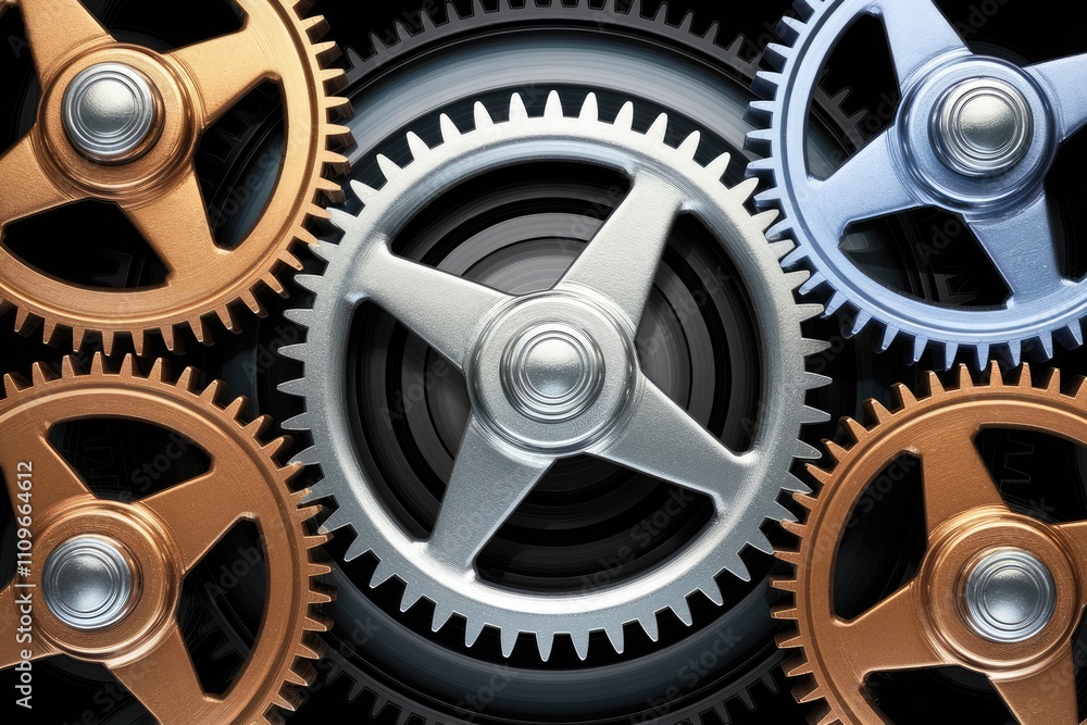 Poster interlocking gears rotating smoothly in perfect harmony