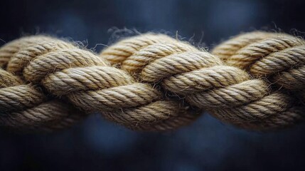 Close-Up of a Twisted Rope Showing Intricate Details of Natural Fiber and Textures, Ideal for Themes of Strength, Connection, and Maritime Activities