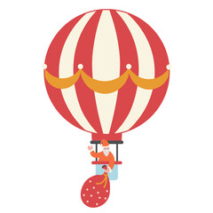 Santa Claus on air balloon in shape doodle style in vector for Christmas and New Year decor. Elements for poster sticker design logo decoration