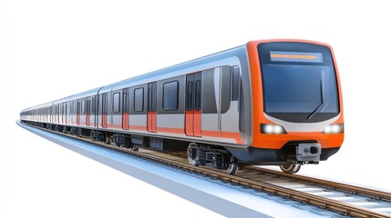 Fototapeta premium Modern Subway Train on Tracks with Innovative Design and Sleek Exterior, Symbolizing Efficient Urban Public Transport and Technological Advancement in Transportation