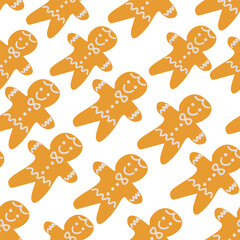 Seamless pattern with gingerbread doodle style in vector. Element for decoration postcards poster print background backdrop wrapping wallpaper banner