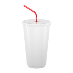 Plastic Cup with Lid and Straw. Disposable PET Cup for Cold Drinks, 3D rendering isolated on transparent background