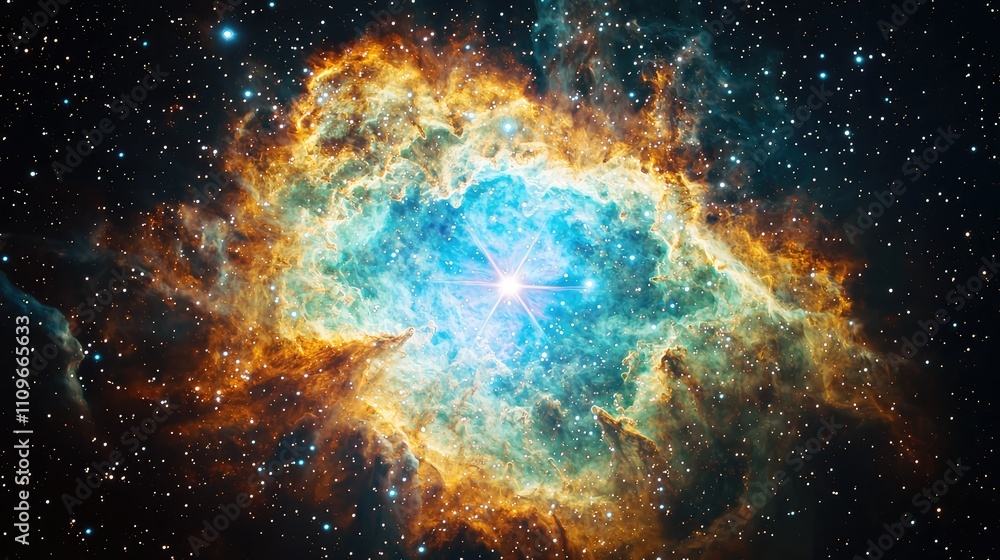 Poster stunning cosmic nebula displaying bright colors in the vastness of space with twinkling stars and in