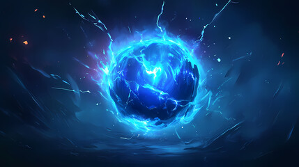Blue glowing plasma ball lightning abstract background, plasma, blue, glowing, abstract, background, energy, electric. Plasma. Illustration