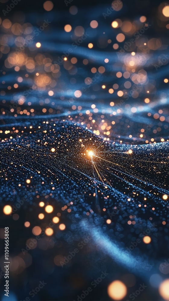 Poster Abstract cosmic scene showcasing shimmering particles against a dark background, creating a mystical and enchanting atmosphere of light and depth in a digital universe
