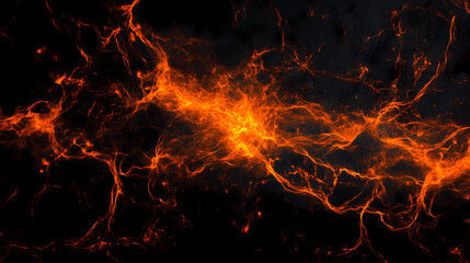 Bright orange electric shock on black background. Plasma. Illustration