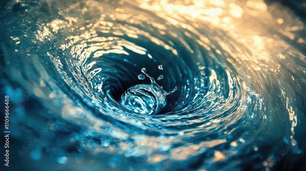 Poster captivating close-up of water swirling in a dynamic whirlpool with colorful reflections for nature a