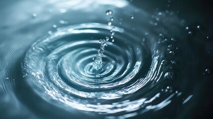 Close-Up of Water Droplet Creating Ripples in Calm Liquid Surface with Vibrant Reflections and Sparkling Bubbles Highlighting Fluid Motion and Serenity in Nature