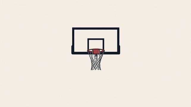minimalist illustration of a basketball hoop featuring a backboard net and rim against a neutral background Simple yet impactful graphic design