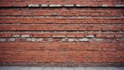Una antigua pared de ladrillos con distintos tonos de ladrillos rojos, naranjas y marrones. La pared tiene una apariencia texturizada y desgastada con algunas grietas y mortero visible entre los ladri