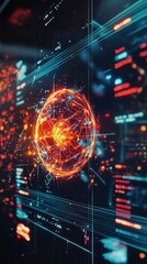 Fototapeta premium Futuristic Abstract Visualization of a Digital Sphere with Dynamic Particles and Data Flow in a High-Tech Environment for Modern Technology Concepts