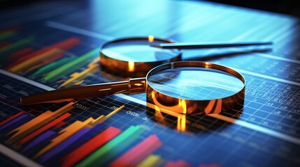 Analyzing market trends with magnifying glasses on financial charts. Generative AI