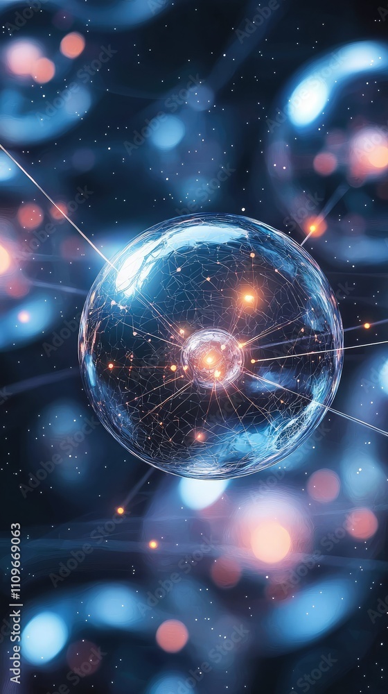 Poster abstract representation of molecular structures in space with luminous particles and connections - i