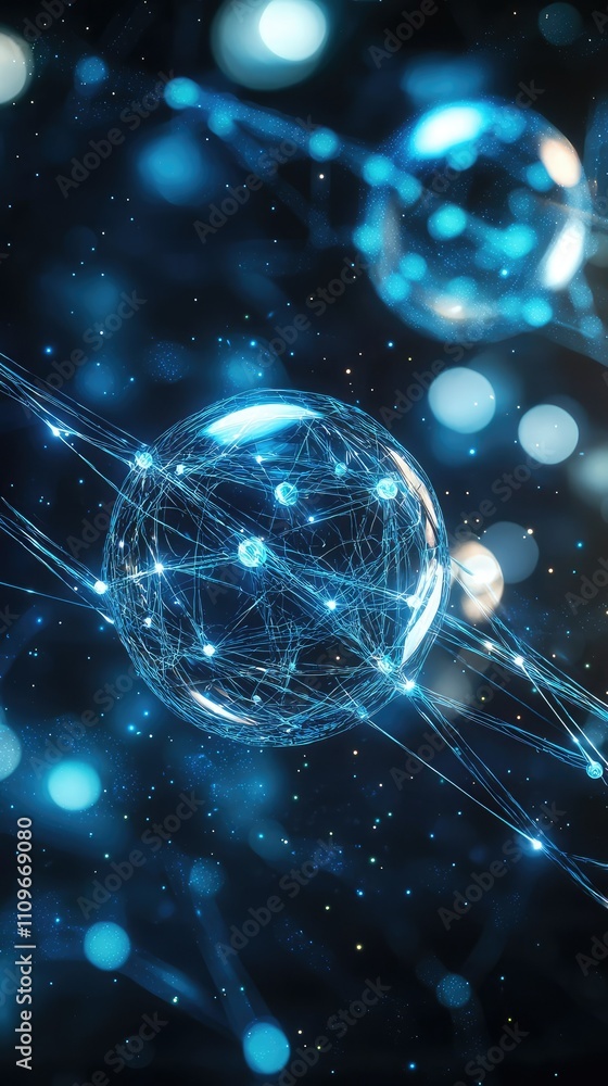Aufkleber abstract representation of interconnected digital nodes and glowing spheres against a dark backgroun