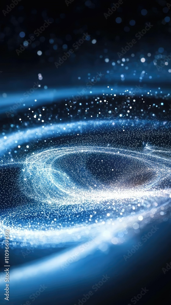 Poster Stunning Abstract Swirling Galaxy with Bright Stars and Sparkling Light in Deep Space, Perfect for Science and Technology Concepts in Visual Media
