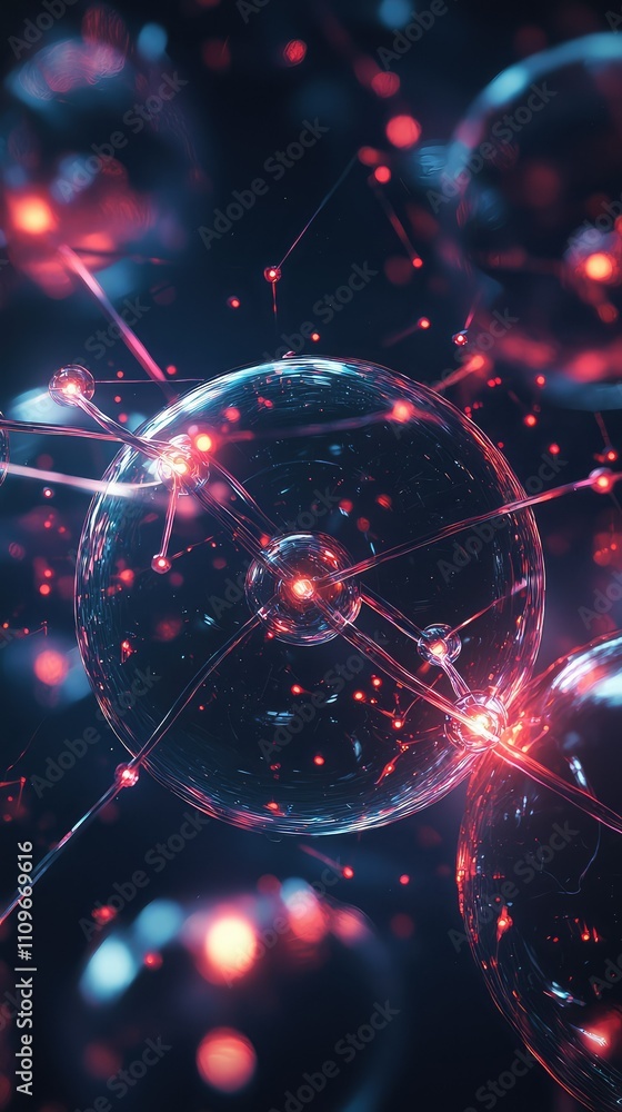 Aufkleber abstract representation of molecular structures and connections with vibrant red and blue light effe