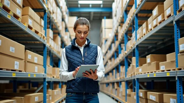 Efficient warehouse management demonstrated by a professional using technology to streamline inventory processes - Powered by Adobe