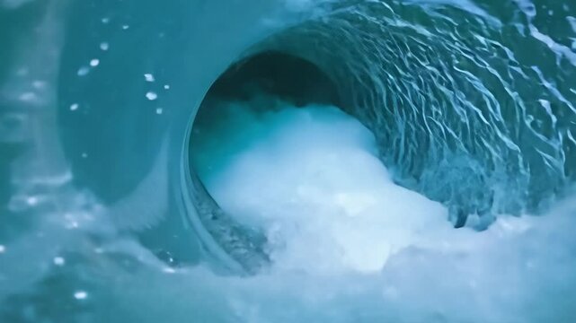 Water is rushing through an industrial pipe