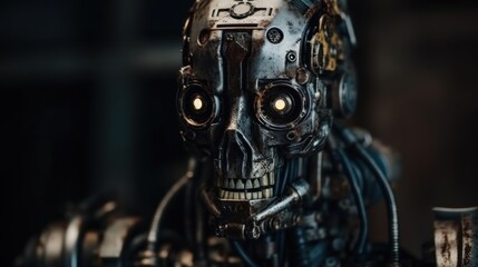 Fototapeta premium Rusty Terminator: A Close-Up of a Futuristic, Grungy Robot