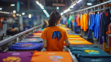  woman is working in the printing workshop