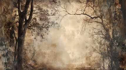 Sylvan sanctuary: tranquil, serene, textured, soft browns, restorative. Obscure. Illustration