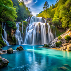 Obraz premium waterfall on mountain river with blue water