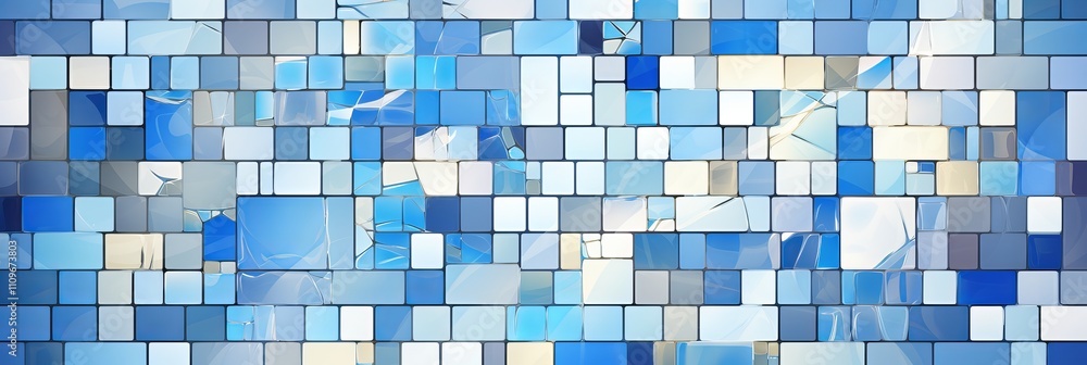 Poster mosaic of tranquil blue tiles creating a calming visual harmony. generative ai