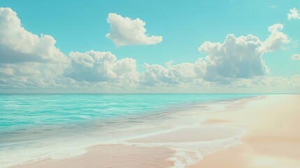Obraz premium Tranquil Beach Scene with Gentle Waves and Bright Blue Sky, Ideal for Relaxation and Vacation Themes, Capturing the Beauty of Coastal Landscapes and Tropical Getaways