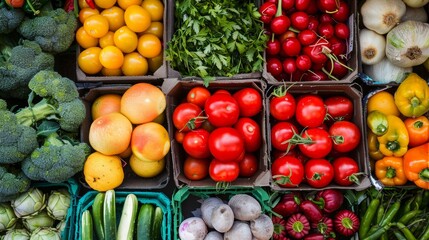 Assorted fresh vegetables in colorful display at a market