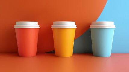 Vibrant takeaway coffee cups against colorful background