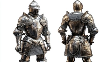 Fototapeta premium A Stunning Set of Medieval Armor Showcasing Intricate Details and Brilliant Craftsmanship Ideal for Historical Reenactments and Fantasy Themes in Art and Design Projects