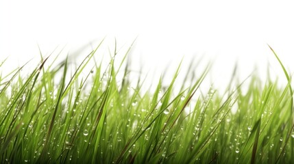 Fototapeta premium Dew-Kissed Grass Blades: A Vibrant Macro Photography