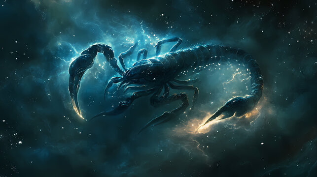 Mysterious and intense zodiac sign scorpio , astrology, water sign, passion, power, transformation, depth. Obscure. Illustration