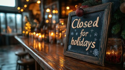 Business Closed for Vacation "Closed for Holidays" Sign on Office Desk