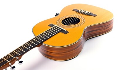 Obraz premium Acoustic Guitar on White Background: A Detailed Close-Up