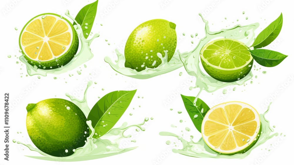 Aufkleber lively lime slices and splashes captured in refreshing green hues. generative ai