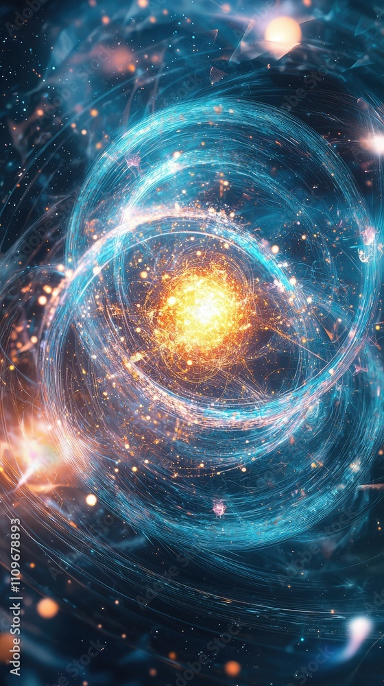 Poster stunning cosmic swirl of colorful light with exploding star center illuminating the deep space backg