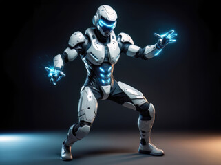 Futuristic robot looking at the camera. Warrior robot.