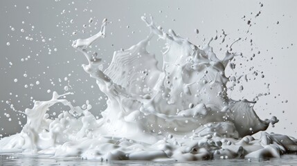 Dynamic milk splash in midair with white background