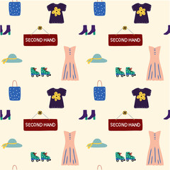 Second hand shop thrifting pattern vector artwork