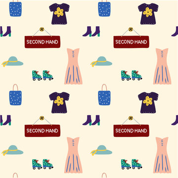 Second hand shop thrifting pattern vector artwork