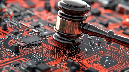 Gavel on Circuit Board  Symbol of Legal Tech Disputes